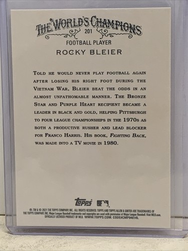 Topps Allen & Ginter Rocky Bleier #201 2021 - Steelers/War Hero 🇺🇸🏈⚾️ - Imagen 2 de 2