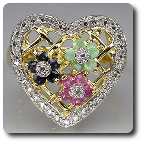 Broche Vintage En Noeud Plaqué Or - Avec De Vraies émeraudes, Rubis Et Saphirs Taillés