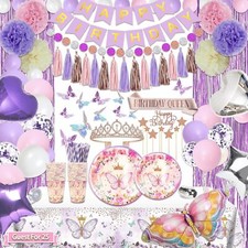 222 Pcs Butterfly Birthday Decorations, Purple Purple, Sliver, Rosegold, Pink