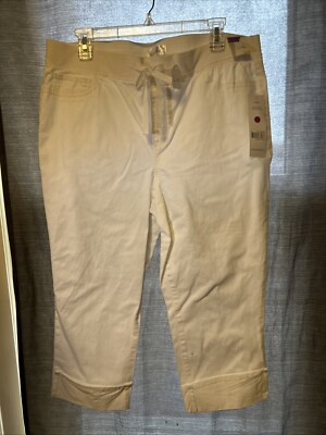 White NWT Women Capri Pants Size Large Comfort Stretch Cotton