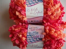 Needle Crafters Wide Mesh Ball Chain Ruffle yarn, Fire, lot of 2 (1.75 oz each)