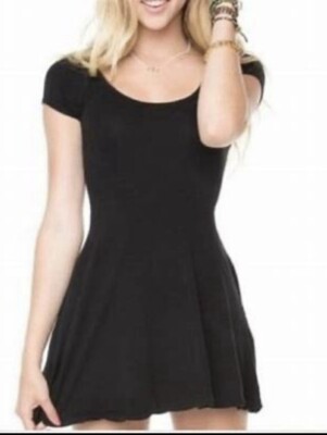 Brandy Melville Bethan Bethany black stretch skater mini dress | eBay