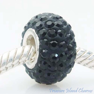 Sterling Silver & Jet Black Crystal Dangle Bead For European Charm Bracelets - View #8