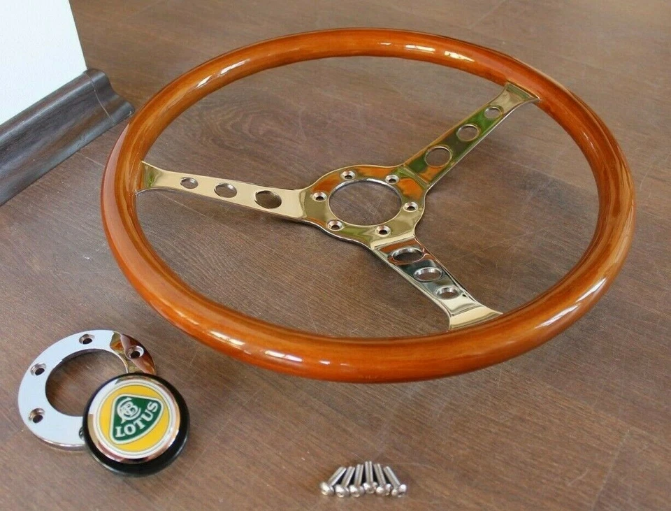 Volante Se Adapta a LOTUS Vintage Madera Cromo Pulido Clásico Elan Sin Buje Foto 3 de 4