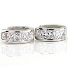 Women's 925 Sterling Silver Classic Crystal Small 13mm/0.5" Huggie Hoop Earrings
