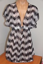 NWT Miken Swim Swimsuit Bikini Cover Up Dress Tunic Size XS Black White