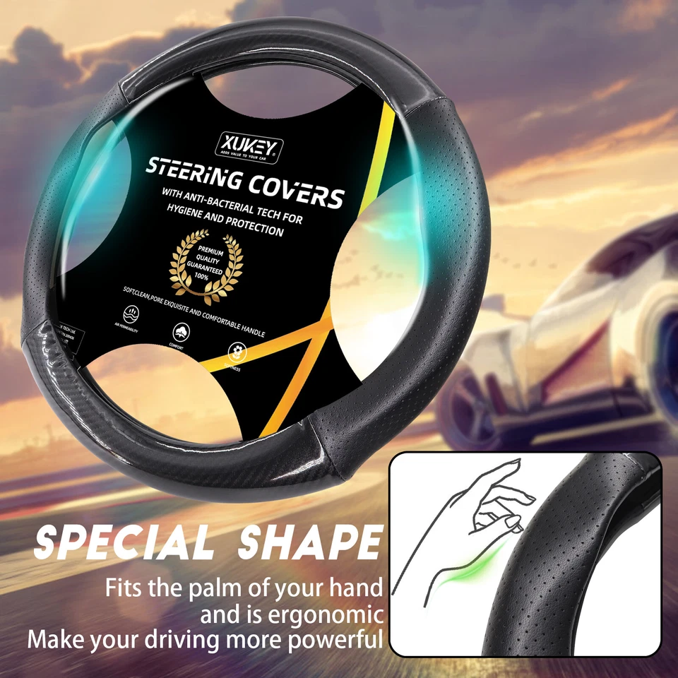 EXTREME SPORT Universal Car Steering Wheel Cover Carbon Fiber Leather Anti Slip - Image 2 of 4