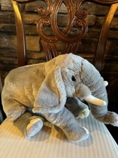 FAO Schwarz Elephant Plush Gray Stuffed Animal Seated Trunk Tusks 18" 2018