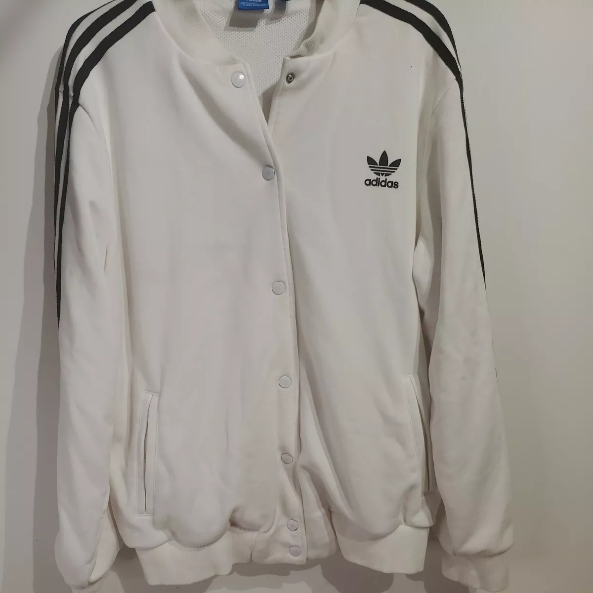 Adidas 3 Stripe Jacket White Size L button eBay