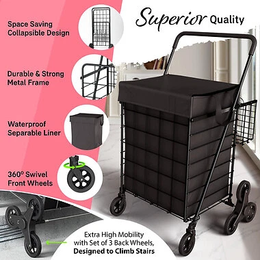 Folding Shopping Cart with Double Baskets  Heavy Duty Capacity - Image 3 of 4