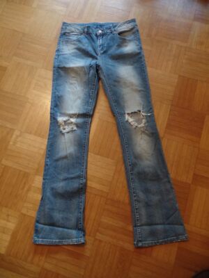 Vila Vero Moda Jeans destroyed blau mittelblau Bootcut 31 / 32 40 NEU + ETIKETT
