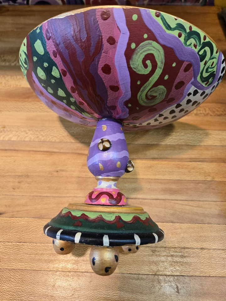 Combo de compota de madera pintada a mano por Jane Hooker Rockford IL 7,5" T 9" W color rico Foto 3 de 4