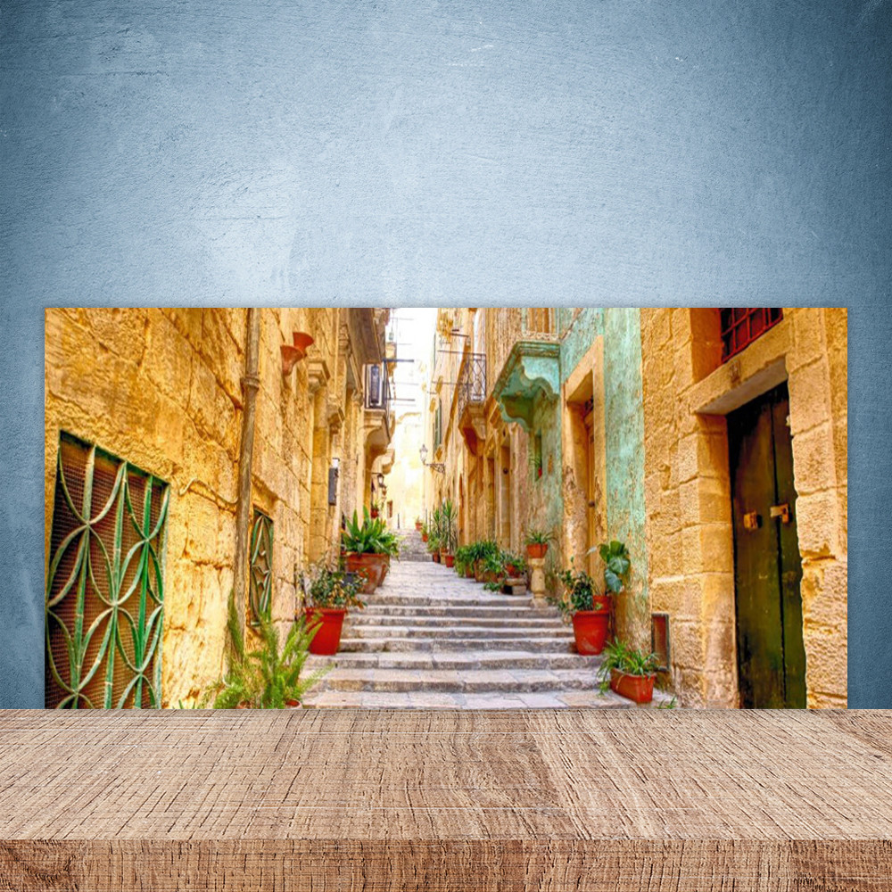 Paroi de cuisine en verre trempé de qualité premium 100x50 cm décor ruelle ancienne
