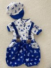 3 Piece Baby Boy O’Baby 3-6 Months Blue  & White Shirt Shorts Hat Outfit EUC — photo 1