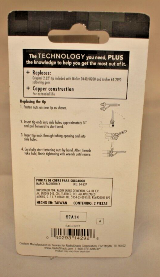 RadioShack 64237 Soldering Gun Tips Copper 2pk For Archer, Weller D440