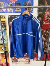 Vintage 80s Adidas Trefoil Logo Blue Striped Lightweight Windbreaker Jacket XL