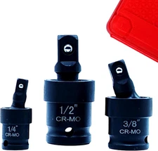 Impact Swivel Socket Set, Cr-Mo Steel, Ball Spring Design 1/2", 3/8", and... 