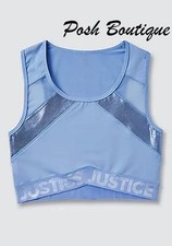 JUSTICE Sports Bra Blue 36 38 40 14 16 18 20 Long Line Dance Gymnastics NWT