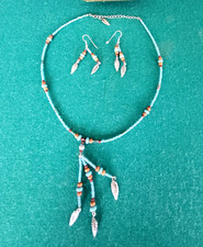 NEW In Box-Southwestern Style Turquoise Color Beaded Necklace Earrings Set