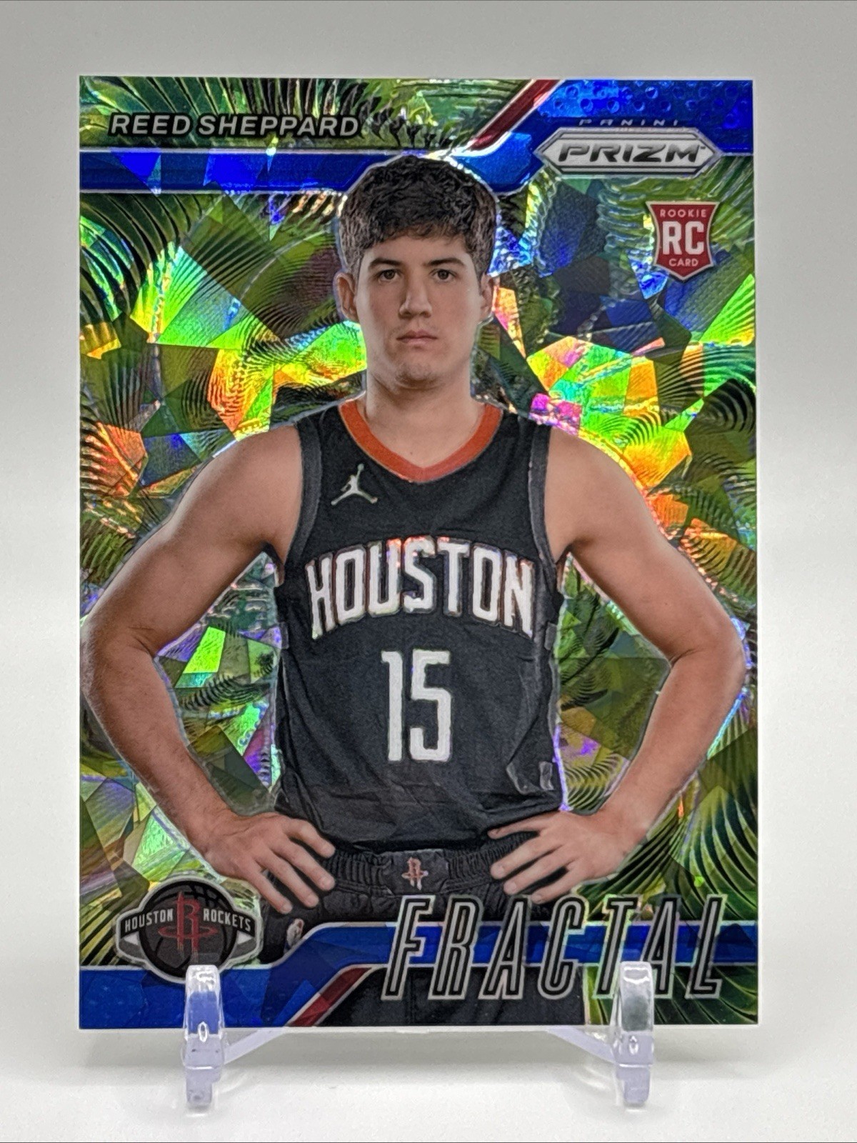 2024-25 Panini Prizm Reed Sheppard RC Fractal #2 Blue Ice Prizm /125 SSP Rockets