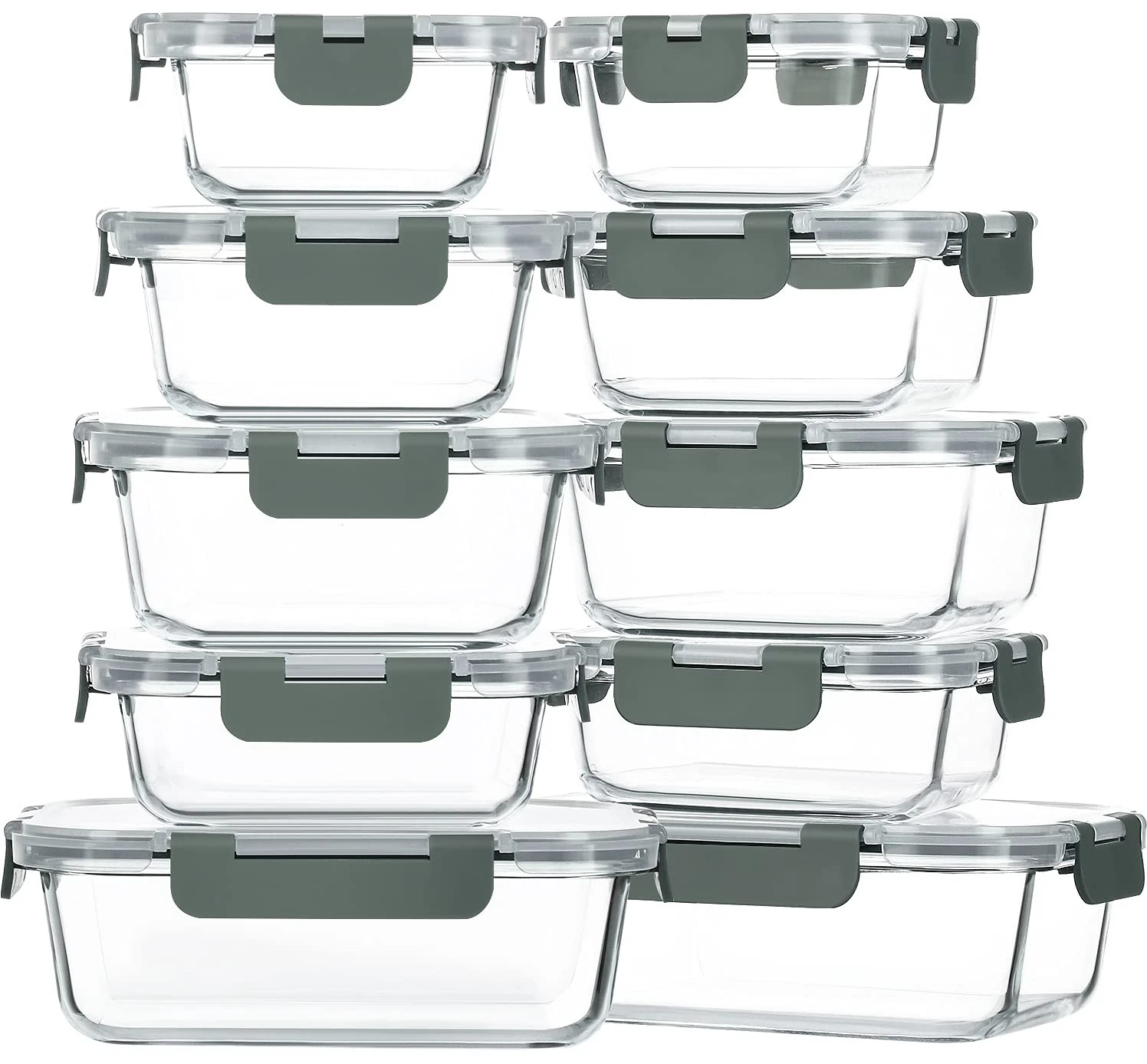 10-Pack Glass Food Storage Container with Lids, Airtight Lunch Bento Boxes, G...