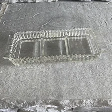 Vintage Clear Pressed Glass Sawtooth 3 Section Divided Olive Relish Tray