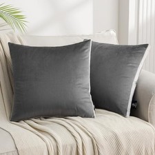 Pack of 2 Velvet Throw Pillow Covers, 18" x 18" Pack of 2 Deep Grey