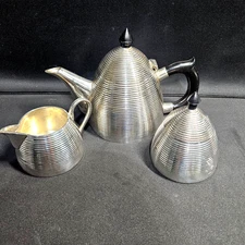 Vintage Art Deco Bee Hive Tea Pot Creamer & Sugar Bowl Set Bakelite Handles