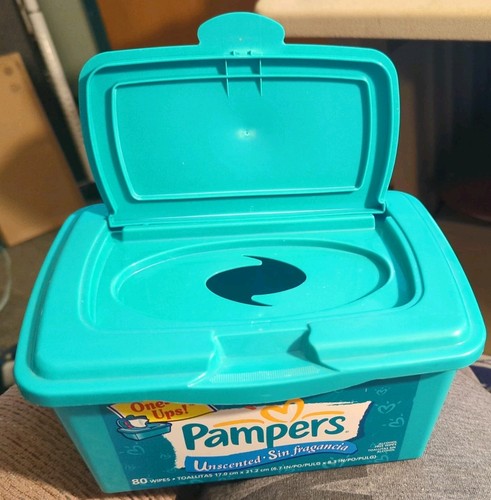 Vintage Pampers Green Wipes Container Tub EMPTY Dispenser 2001 One-Ups writing