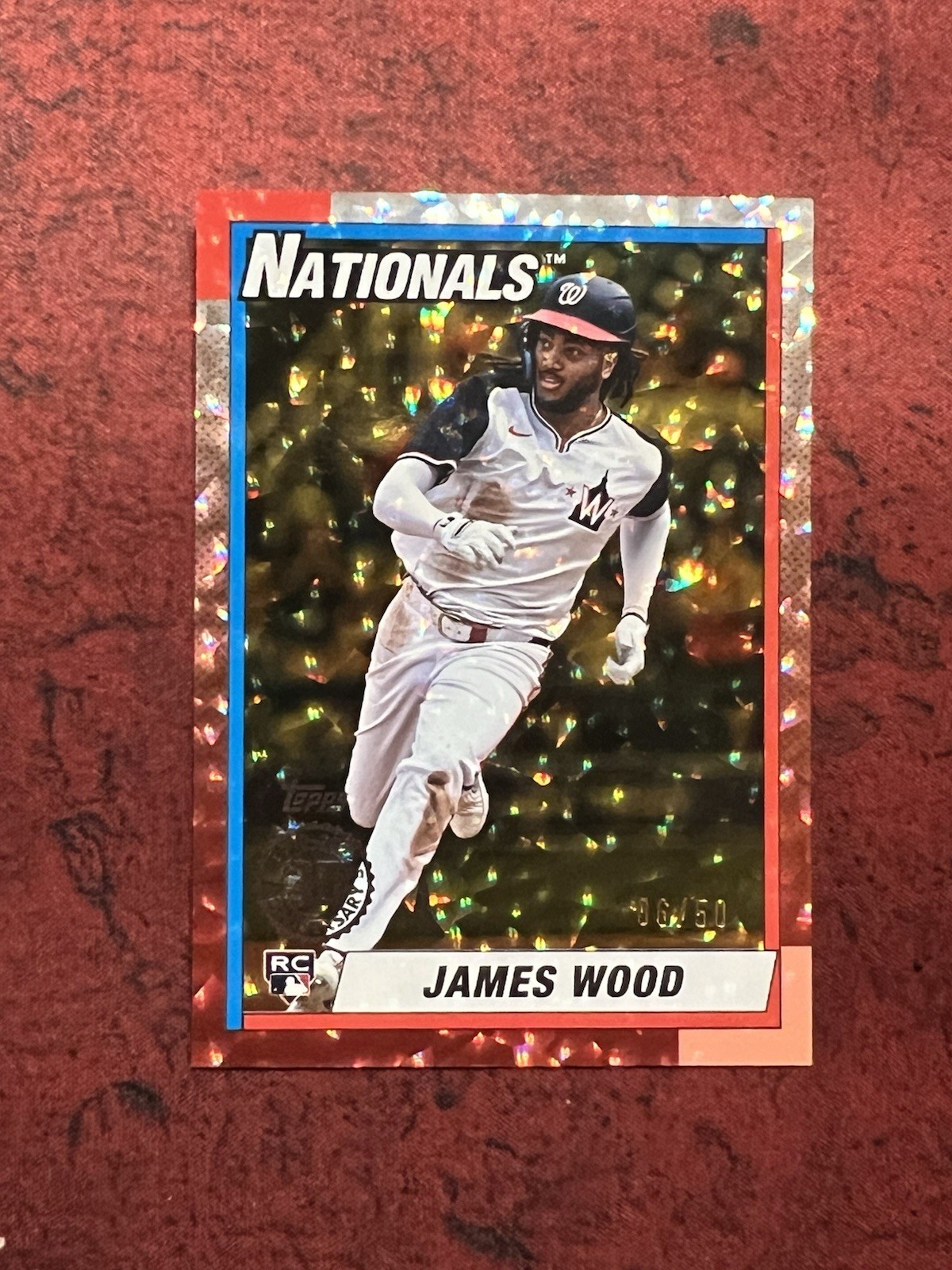 James Wood RC 2025 Topps Series 2 1990 Topps Gold Crackle /50 Wash. #90B2-47