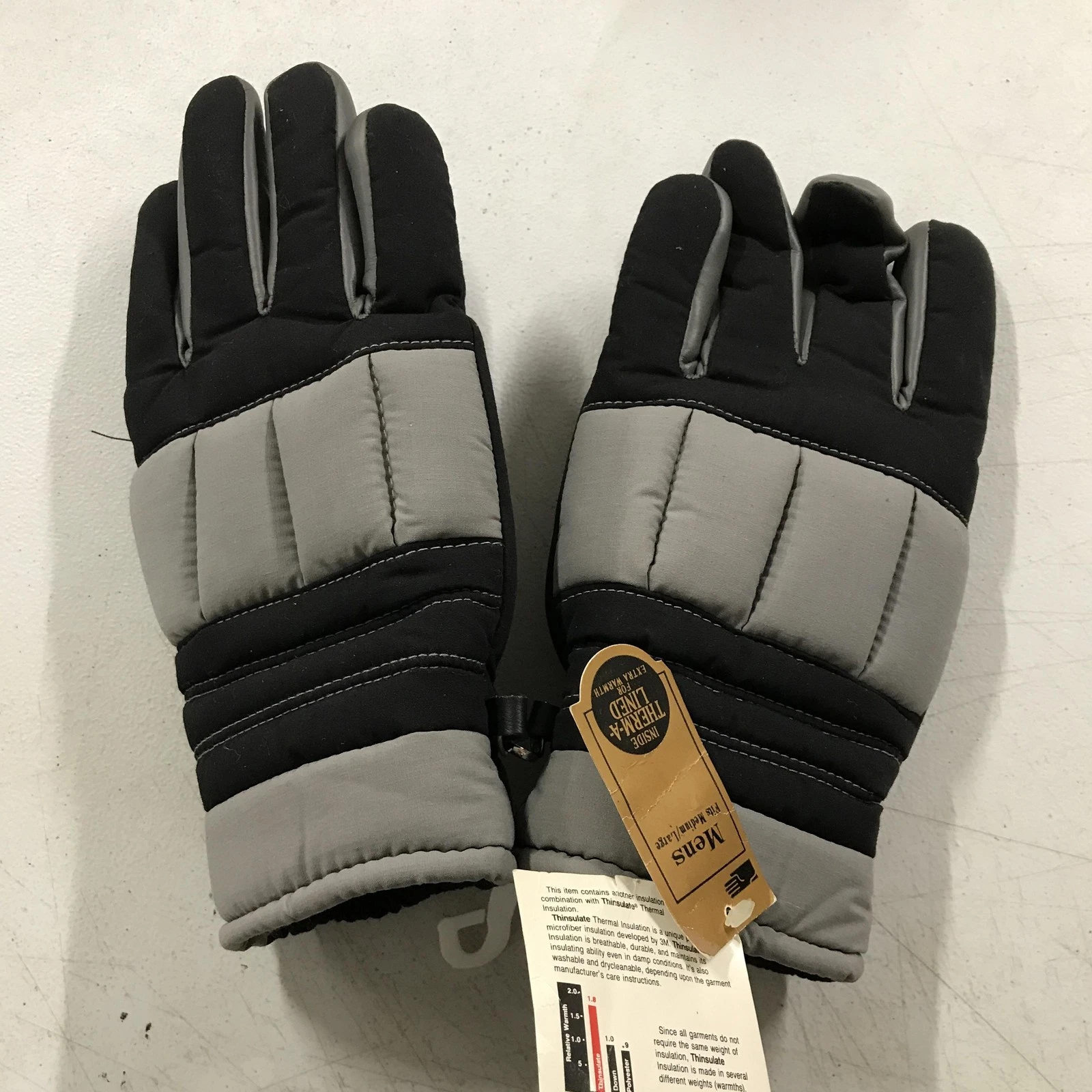 Vintage Thinsulate Gloves Mens Large Black New Insulated Therma Lined Winter
