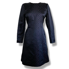 Vintage 1980s Carolina Herrera Dress Sz 8 Black Pink Polka Dot Silk Velvet Bow