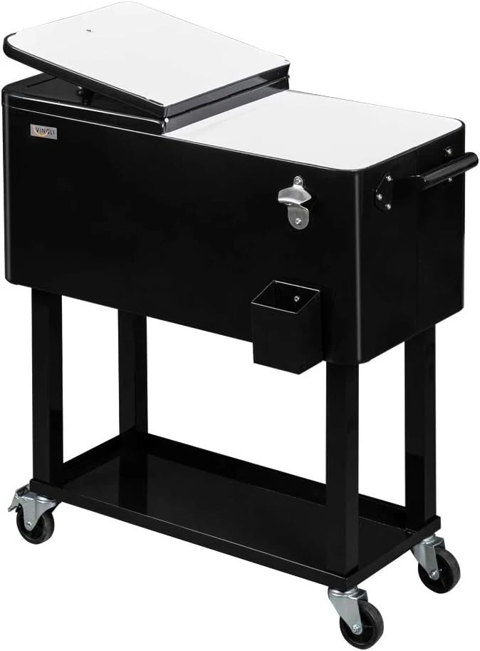 80 Quart Rolling Ice Chest, Portable Patio Party Bar Drink Cooler Cart, Shelf
Opens in a new window