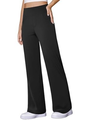 Wide Leg Yoga Pants Women Stretch Dress Work Pants with Pockets Medium  Black | eBay