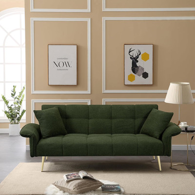 Green 70.1'' Futon Sofa Bed with Adjustable Armrests for Small Spaces