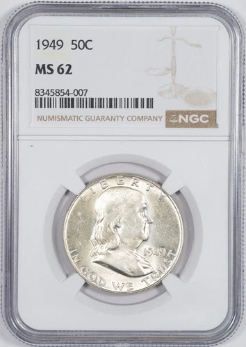 1949 NGC MS62 Benjamin Franklin Silver Half Dollar Uncirculated BU