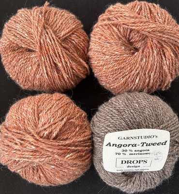 Lot Of 4 Skeins Luxury Garnstudio Drops Angora-Tweed Yarn w Angora & Merino Wool
