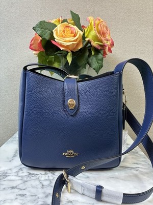 Coach CW002 Hadley Pebbled Leather Deep Blue Turnlock File Bag