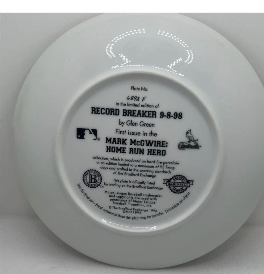 Mark McGwire “Homerun Hero” Record Breaker 9-8-98 - Placa de intercambio Bradford Foto 2 de 4