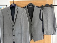 NEXT Grey 3 Piece Suit 36s Jacket trousers 28s waistcoat 34r Machine Washable