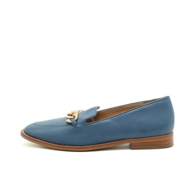 Talbots Damen Loafer Kette Blau Echtleder Niedrig Goldkette Elegant EU 37