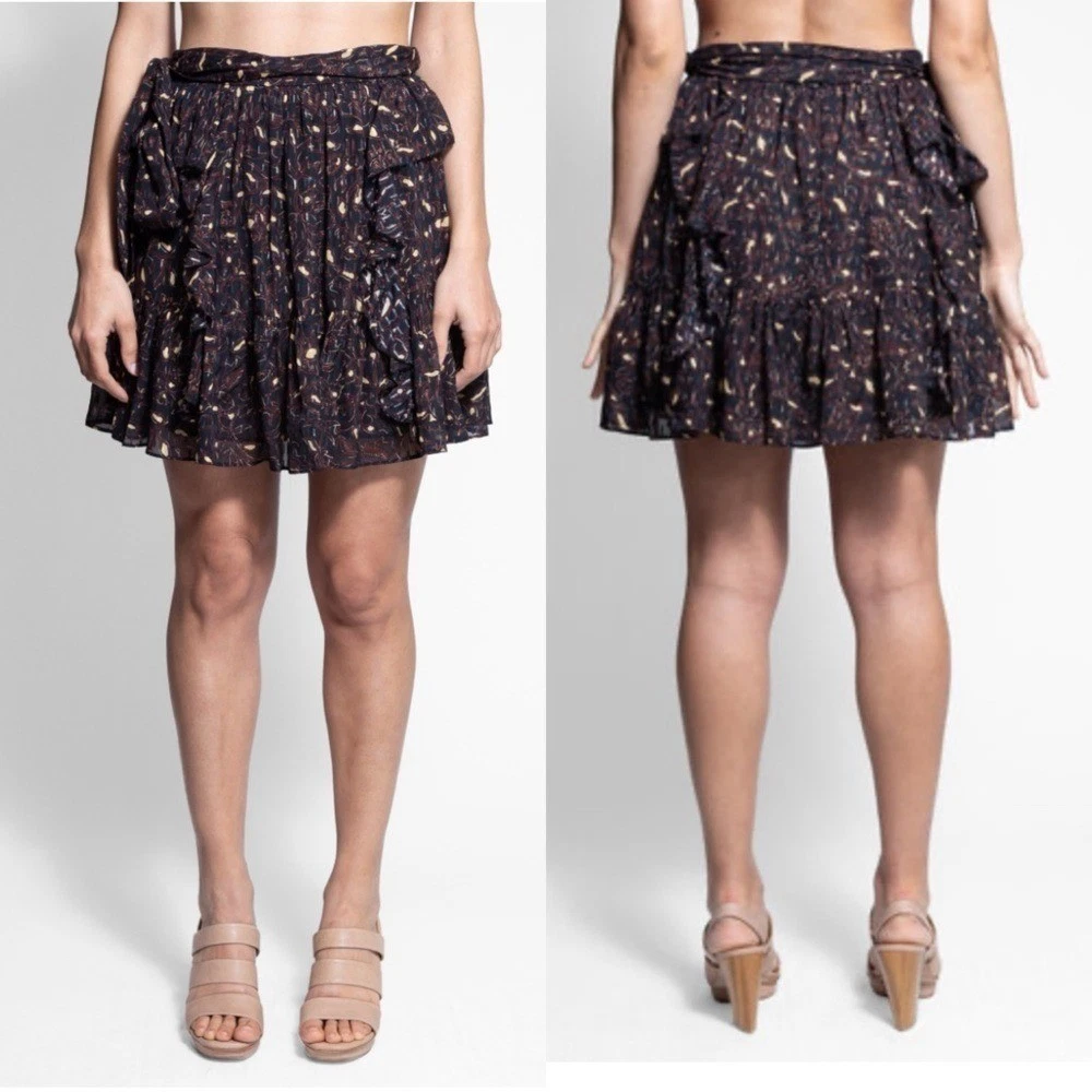 Ulla Johnson Zea Skirt in Jet Floral Vine Metallic Mini Skirt Ruffle Size 2