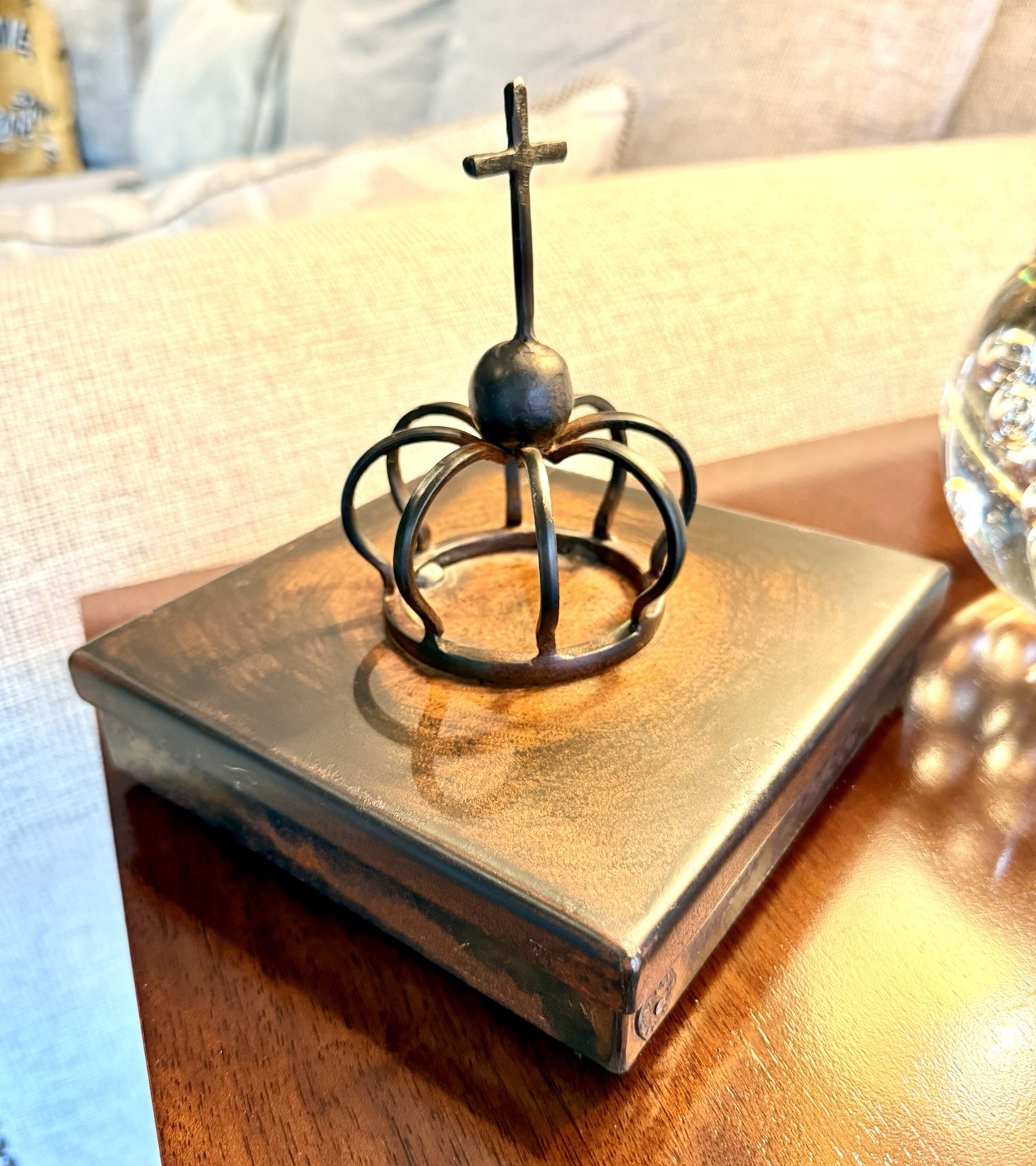 Jan Barboglio Handcrafted Carlotta Caja Crown/Cross Box Crucifix Iron