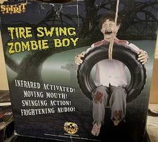 Spirit Halloween Tire Swing Zombie Boy Animatronic 2014 RETIRED w/ Box *WORKS!*