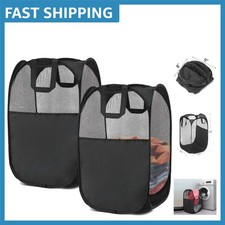2-Piece Foldable Pop-Up Laundry Hamper Set with Reinforced Handles - Black