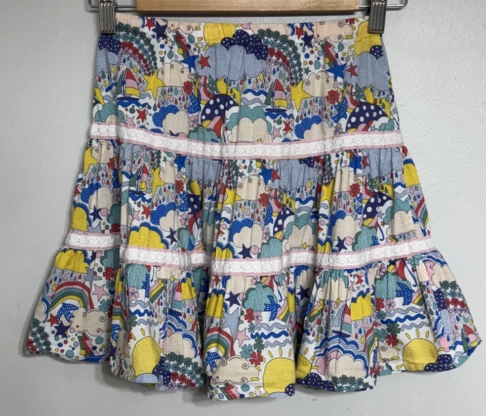 Mini Boden Midi Skirt Girls Size 6/7 Years Tiered Rainbows Sunny Pull-On - Image 4 of 4