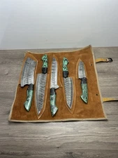 Hammer Forged Damascus Steel Chef Knives Set Knife Set 5 pcs With Leather Roll