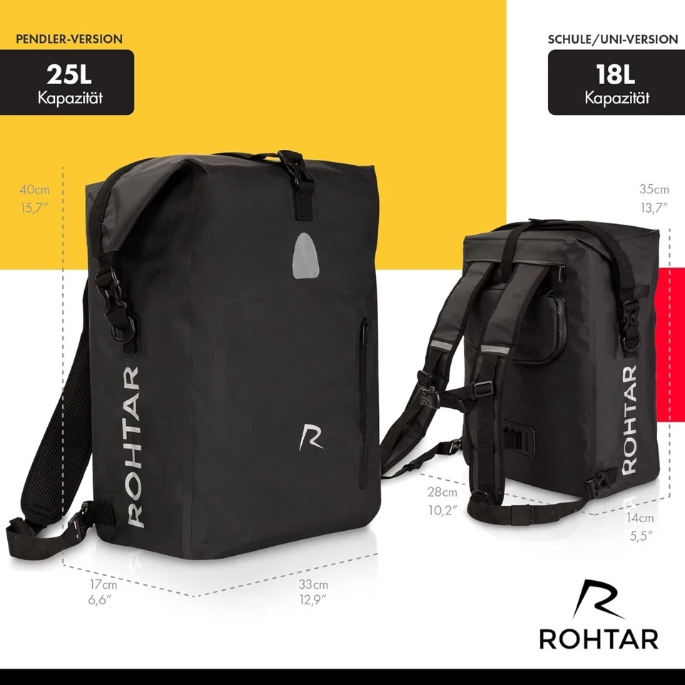 Fahrradtasche Gepäckträgertasche Rucksack Wasserdicht & reflektierend 18 & 25 L - Bild 3 von 4