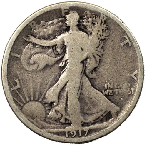 1917-S Obverse Walking Liberty Silver Half Dollar 50c Very Good VG+