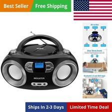 Portable CD Player Boombox with FM Radio, Bluetooth, USB Port, AUX Input, and...